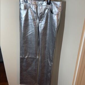 J Crew Silver Metallic Coated Pants NWOT